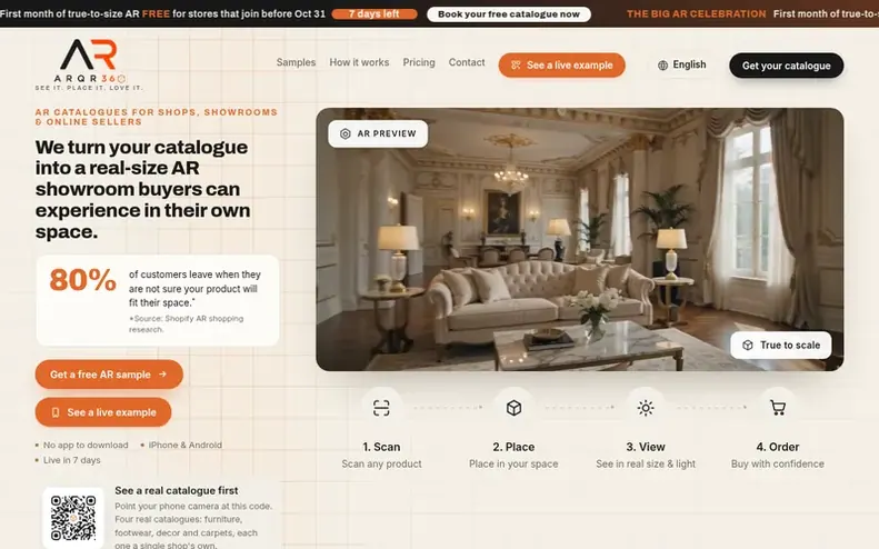 Screenshot of the ARQR homepage