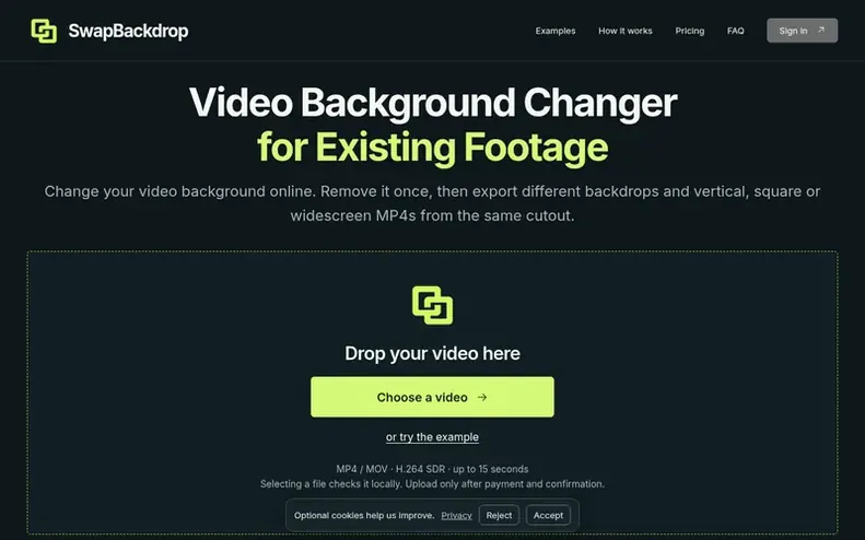 Screenshot of the SwapBackdrop homepage