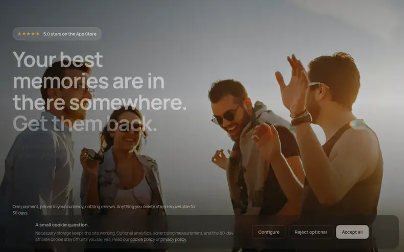 Screenshot of the SwipePhotos homepage