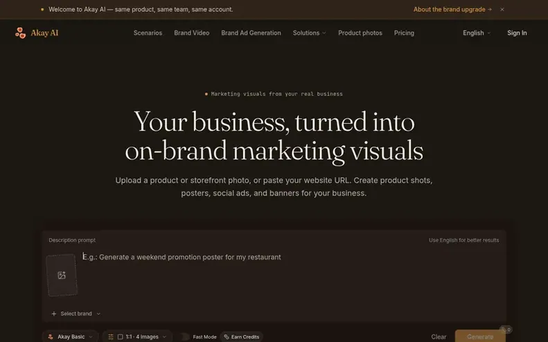 Screenshot of the Akay AI homepage