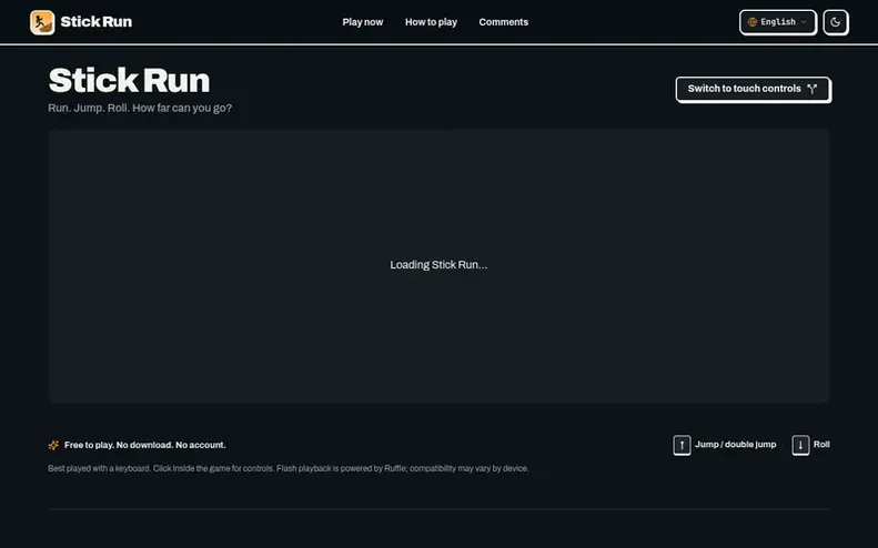 Screenshot of the Stick Run homepage