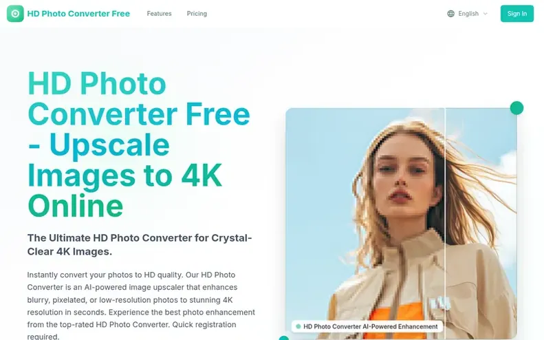 Screenshot of the HD Photo Converter homepage
