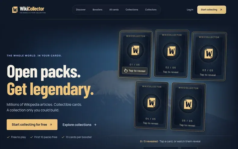 Screenshot of the WikiCollector homepage