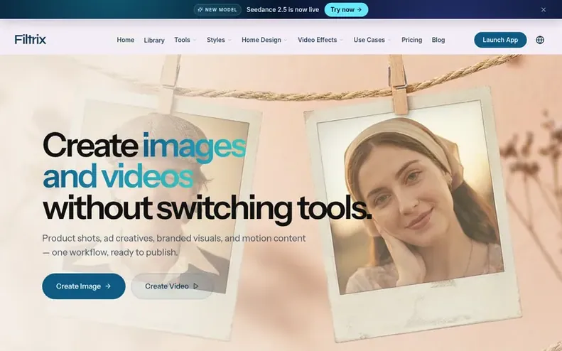 Screenshot of the Filtrix AI homepage