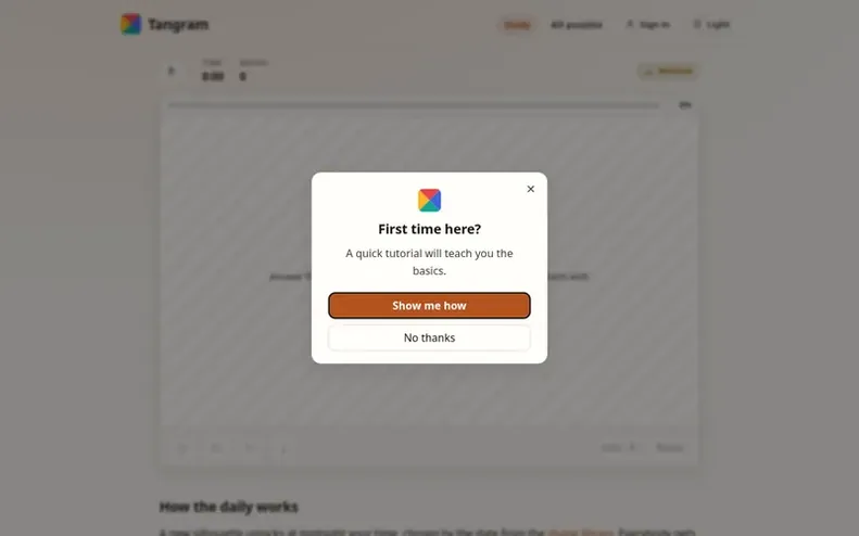 Screenshot of the Daily Tangram homepage