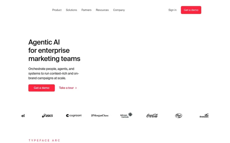 Screenshot of the Typeface homepage