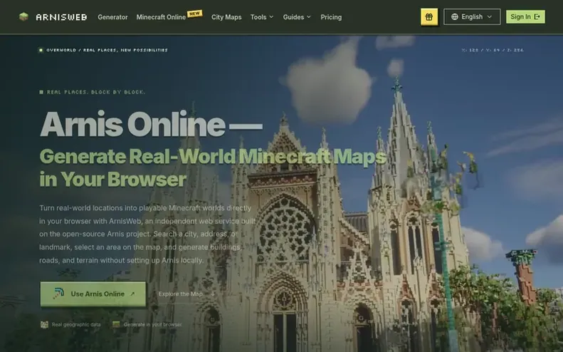 Screenshot of the Arnis Online homepage
