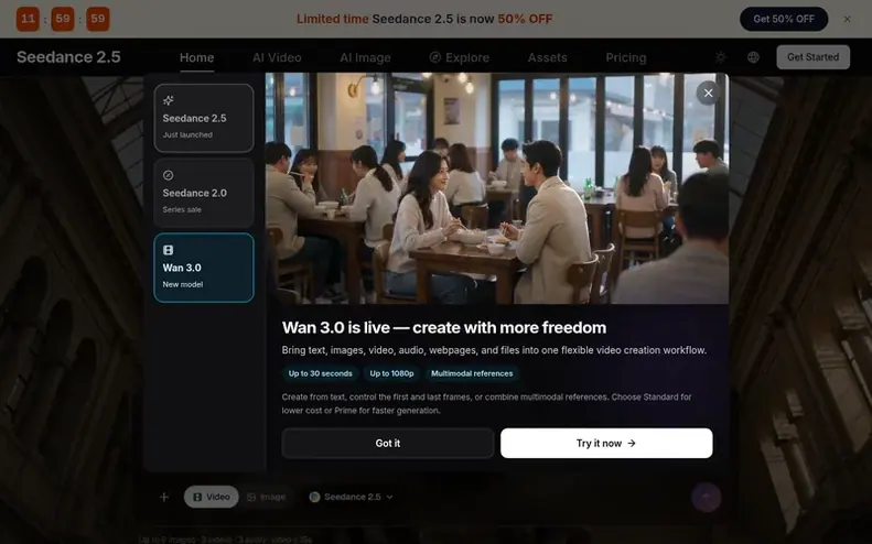 Screenshot of the Seedance 2.5 homepage