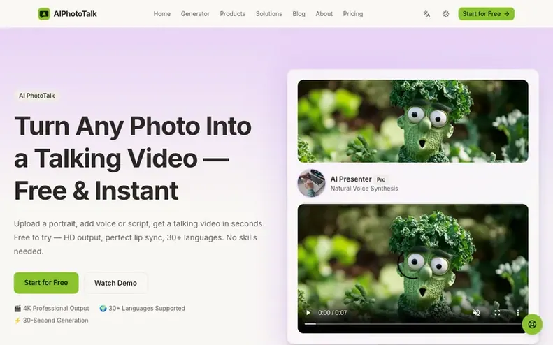 Screenshot of the AI PhotoTalk homepage