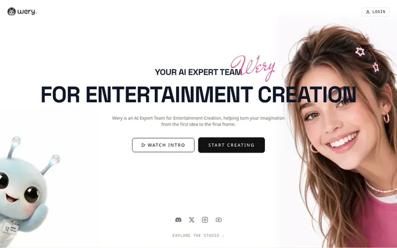 Screenshot of the Wery homepage