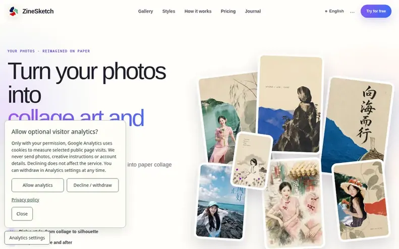 Screenshot of the ZineSketch homepage