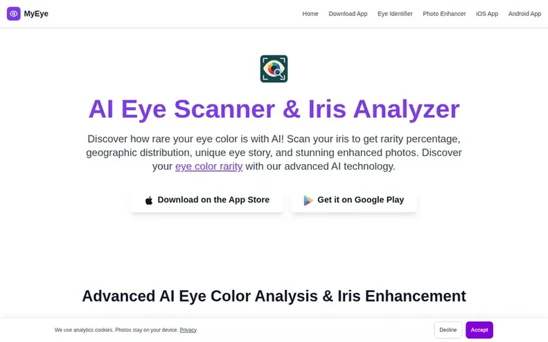 Screenshot of the MyEye homepage