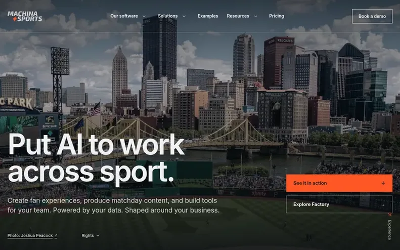 Screenshot of the Machina Sports homepage