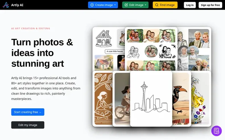 Screenshot of the Artly homepage