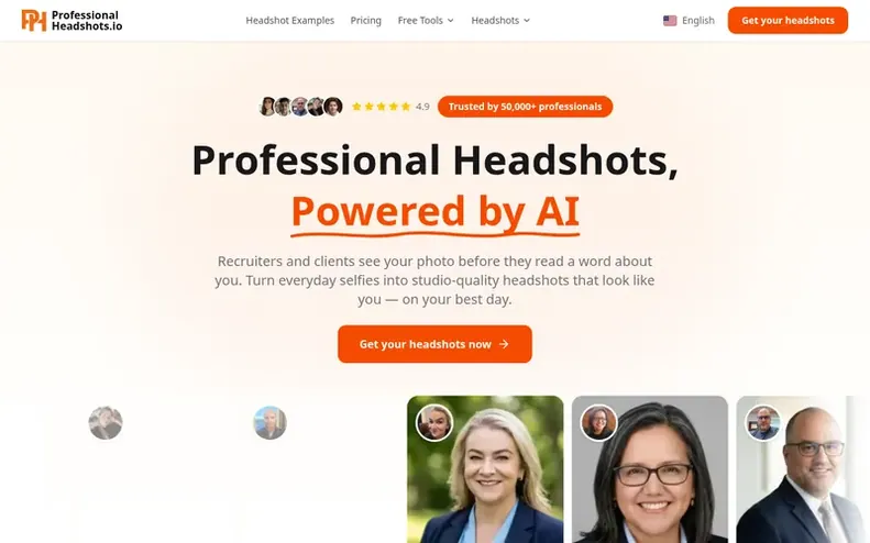 Screenshot of the ProfessionalHeadshot.io homepage