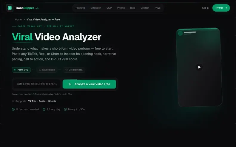 Screenshot of the TransClipper homepage