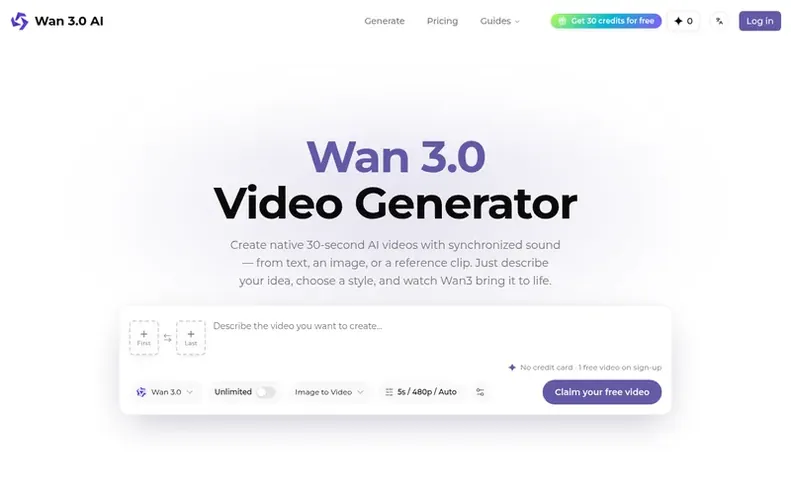 Screenshot of the Wan 3.0 Video Generator homepage