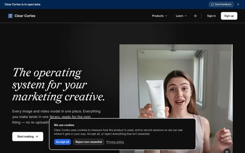 Screenshot of the Clear Cortex homepage