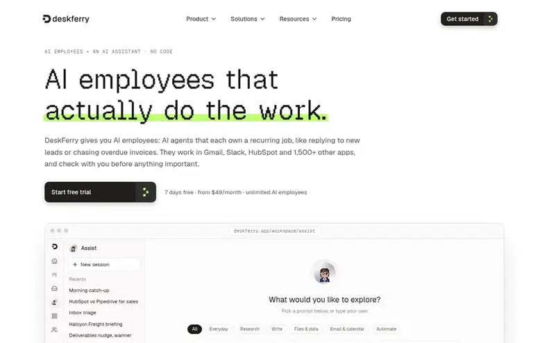 Screenshot of the DeskFerry homepage