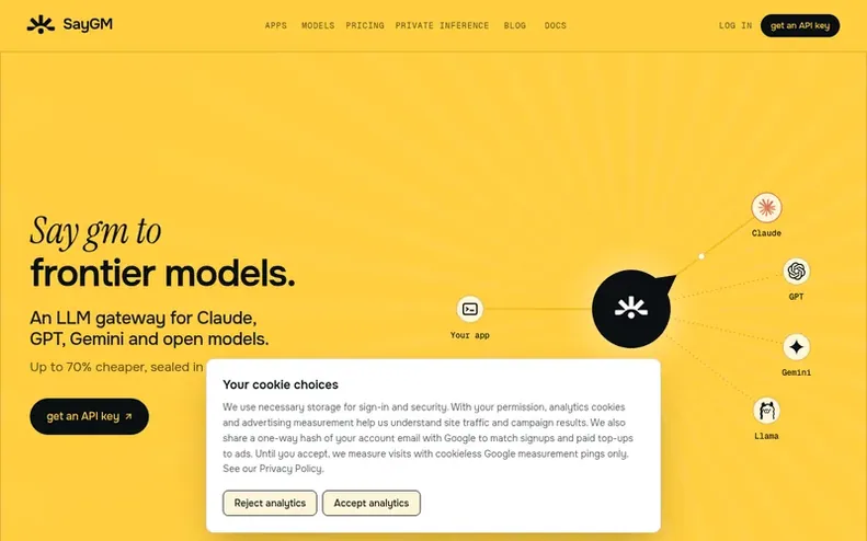 Screenshot of the SayGM homepage