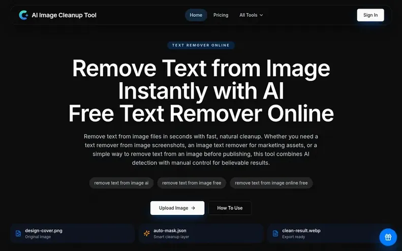 Screenshot of the AI Image Cleanup Tool homepage