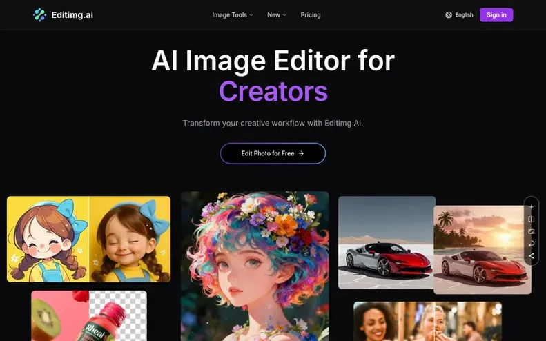 Screenshot of the Editimg AI homepage
