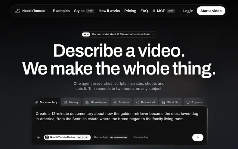 Screenshot of the Noodle Tomato homepage