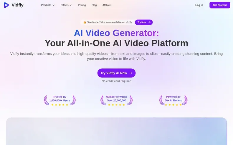 Screenshot of the Vidfly homepage
