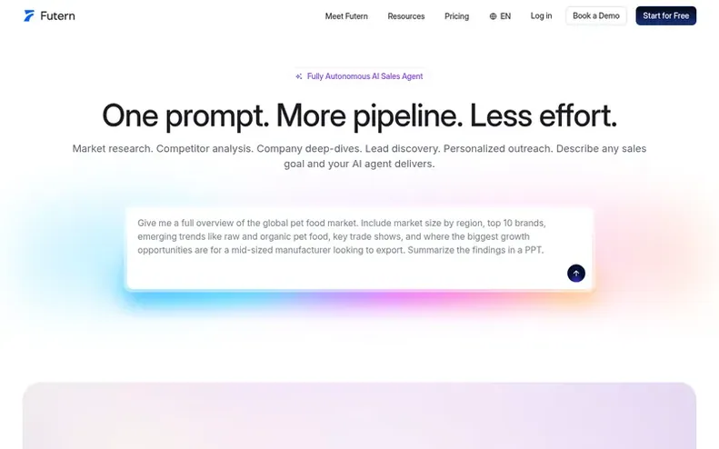 Screenshot of the Futern homepage