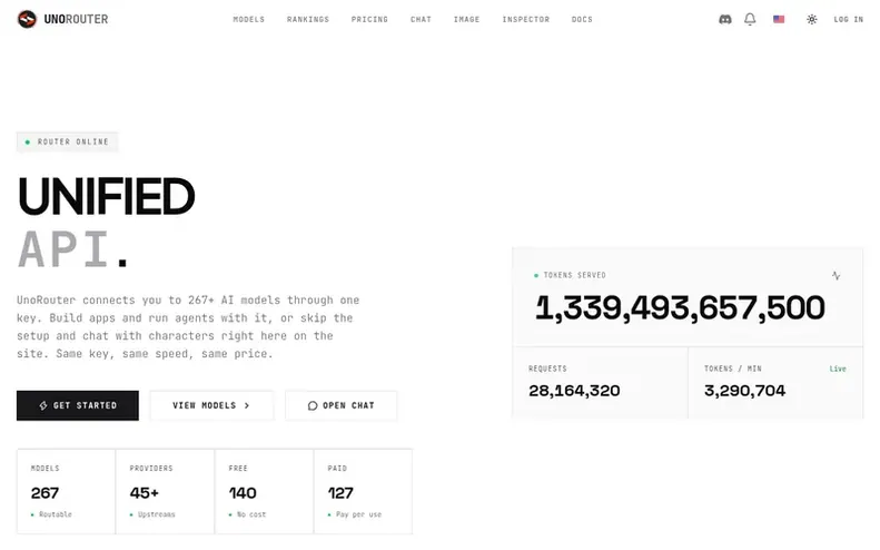 Screenshot of the UnoRouter homepage
