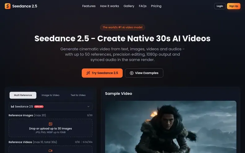 Screenshot of the Seedance 2.5 homepage
