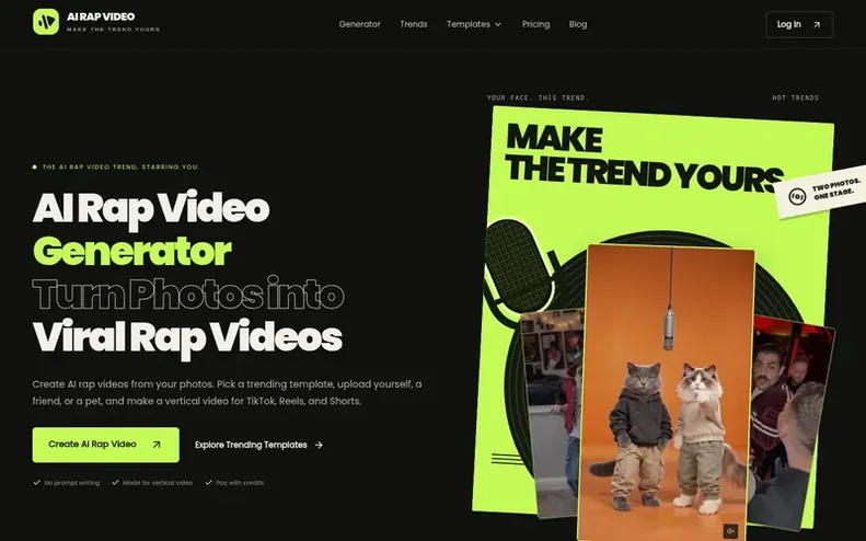 Screenshot of the AI Rap Video Trend homepage