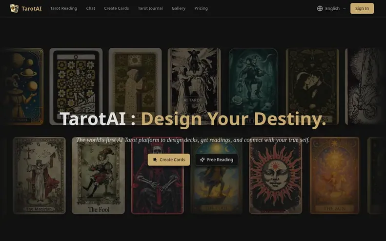 Screenshot of the TarotAI homepage