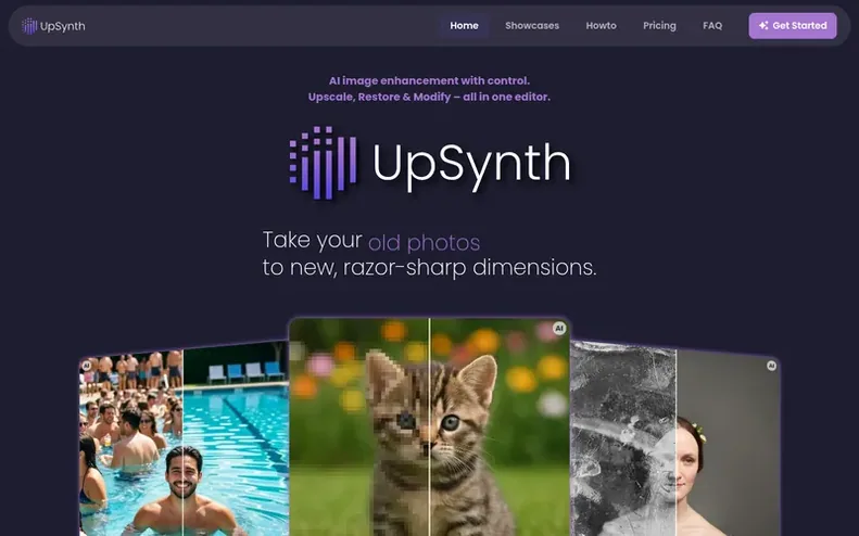 Screenshot of the UpSynth homepage