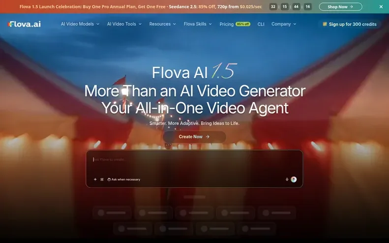 Screenshot of the Flova AI homepage