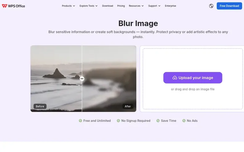 Screenshot of the Blur Image homepage