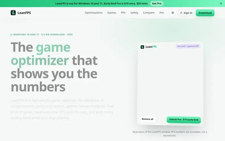 Screenshot of the LeanFPS homepage