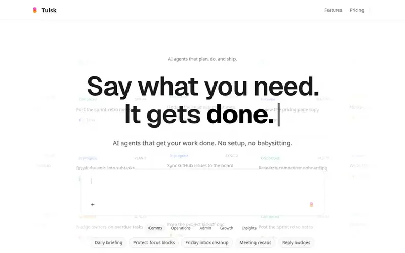 Screenshot of the Tulsk homepage