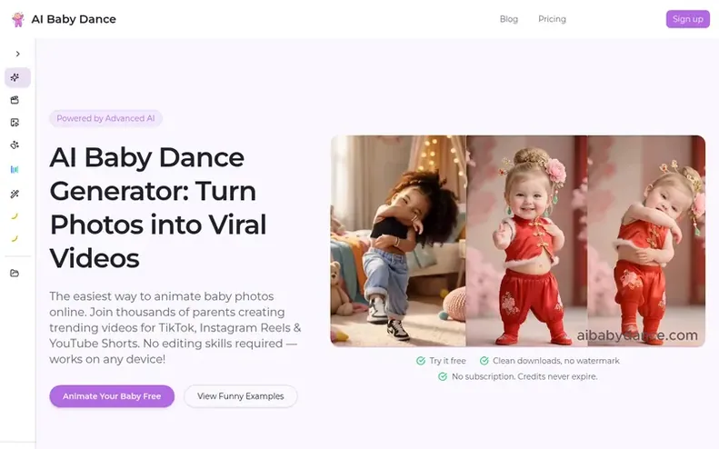 Screenshot of the AI Baby Dance homepage