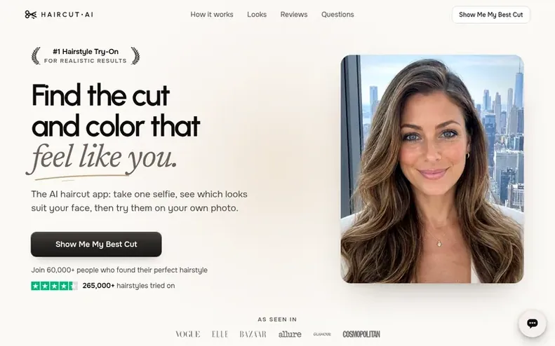 Screenshot of the HaircutAI homepage