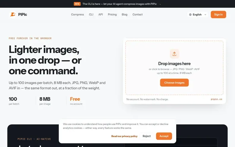 Screenshot of the PiPic homepage