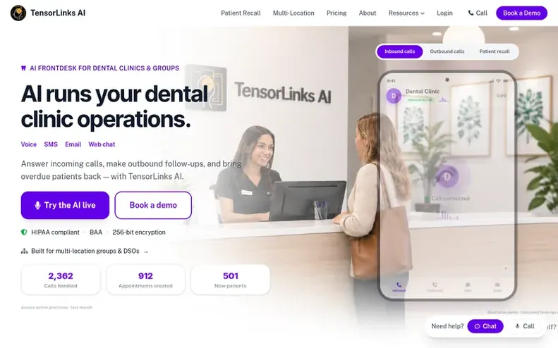 Screenshot of the TensorLinks AI homepage