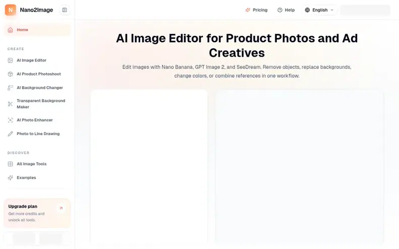 Screenshot of the Nano2Image homepage