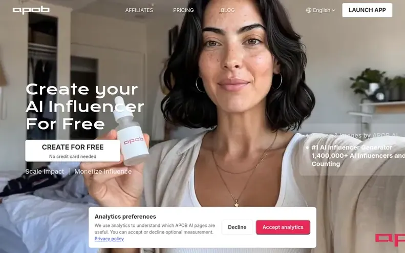 Screenshot of the APOB AI homepage