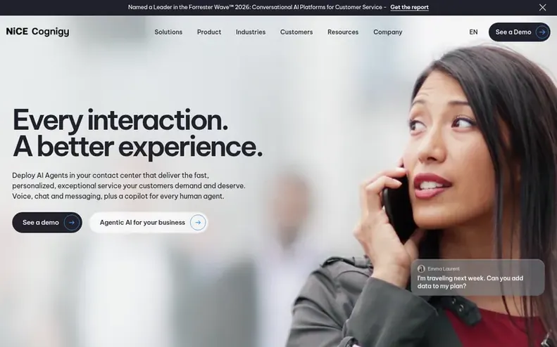 Screenshot of the NiCE Cognigy homepage