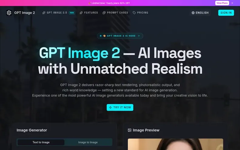 Screenshot of the GPT Image 2 homepage