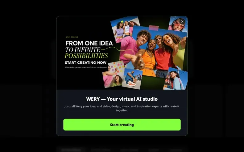Screenshot of the WeryAI homepage