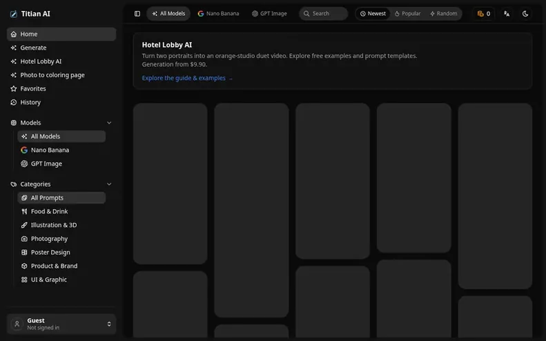 Screenshot of the Titian AI homepage