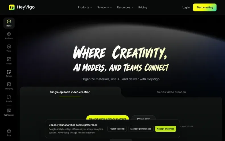 Screenshot of the HeyVigo homepage