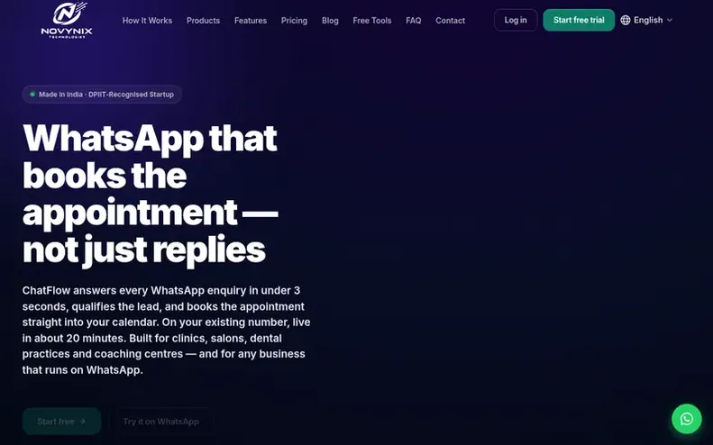 Screenshot of the Novynix homepage